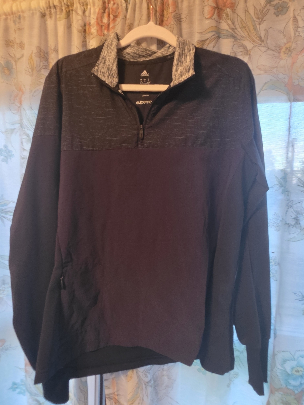 adidas Zip Pullover in Black with Heather Gray Collar